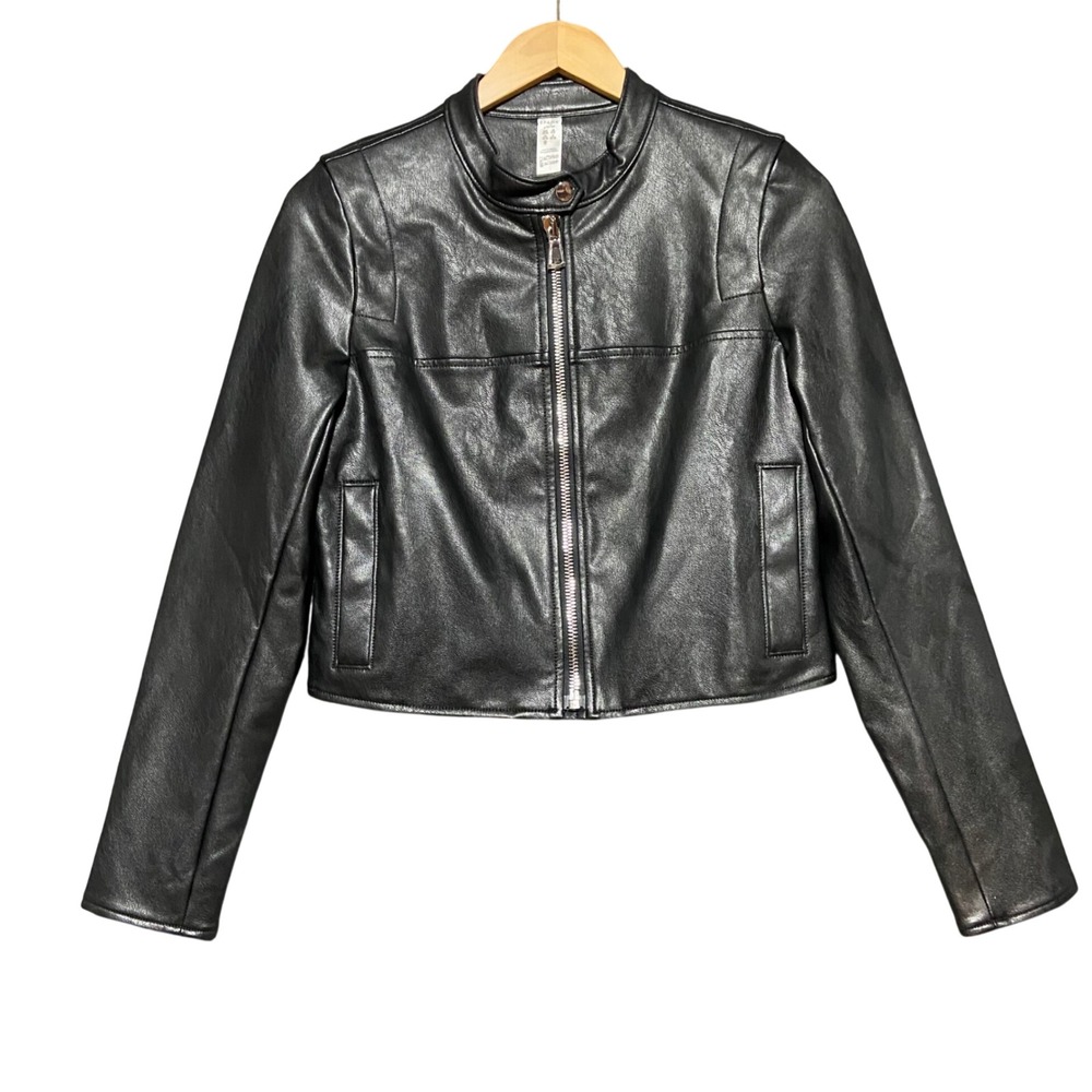 Spanx Anni Faux Leather Biker Jacket Black Cropped Moto Zip Up Small 20390R